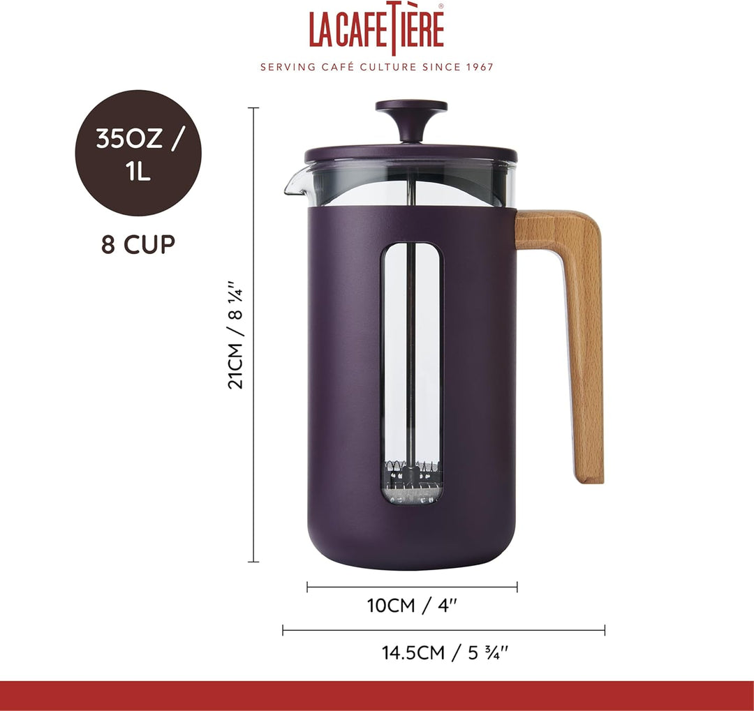 La Cafetière Pisa Kaffeebereiter für 8 Tassen, violett, langlebiger Edelstahl-Kolben, hitzebeständig