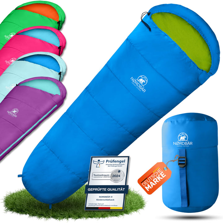 NORDBÄR® Kinderschlafsack für Jungs &amp; Mädchen bis 145 cm Körpergrösse | Innenfutter aus 100% Baumwol