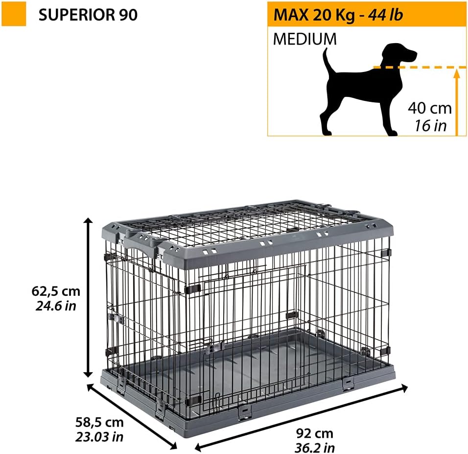 Ferplast Gabbia Cane in Metallo Gabbia Pieghevole per Cani Medi SUPERIOR 90 Recinto in metallo, con