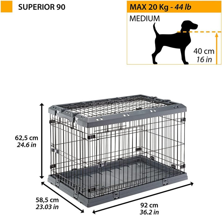 Ferplast Gabbia Cane in Metallo Gabbia Pieghevole per Cani Medi SUPERIOR 90 Recinto in metallo, con