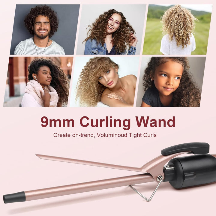 Mini Lockenstab kleine Locken, Schlanker Lockenstab 9mm mit Klammer Professional Keramik für Spirall