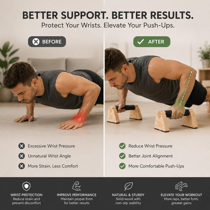 Holz Liegestützgriffe 1 Paar,Parallettes Calisthenics Equipment mit Rutschfestem Griff,Push Up Bars