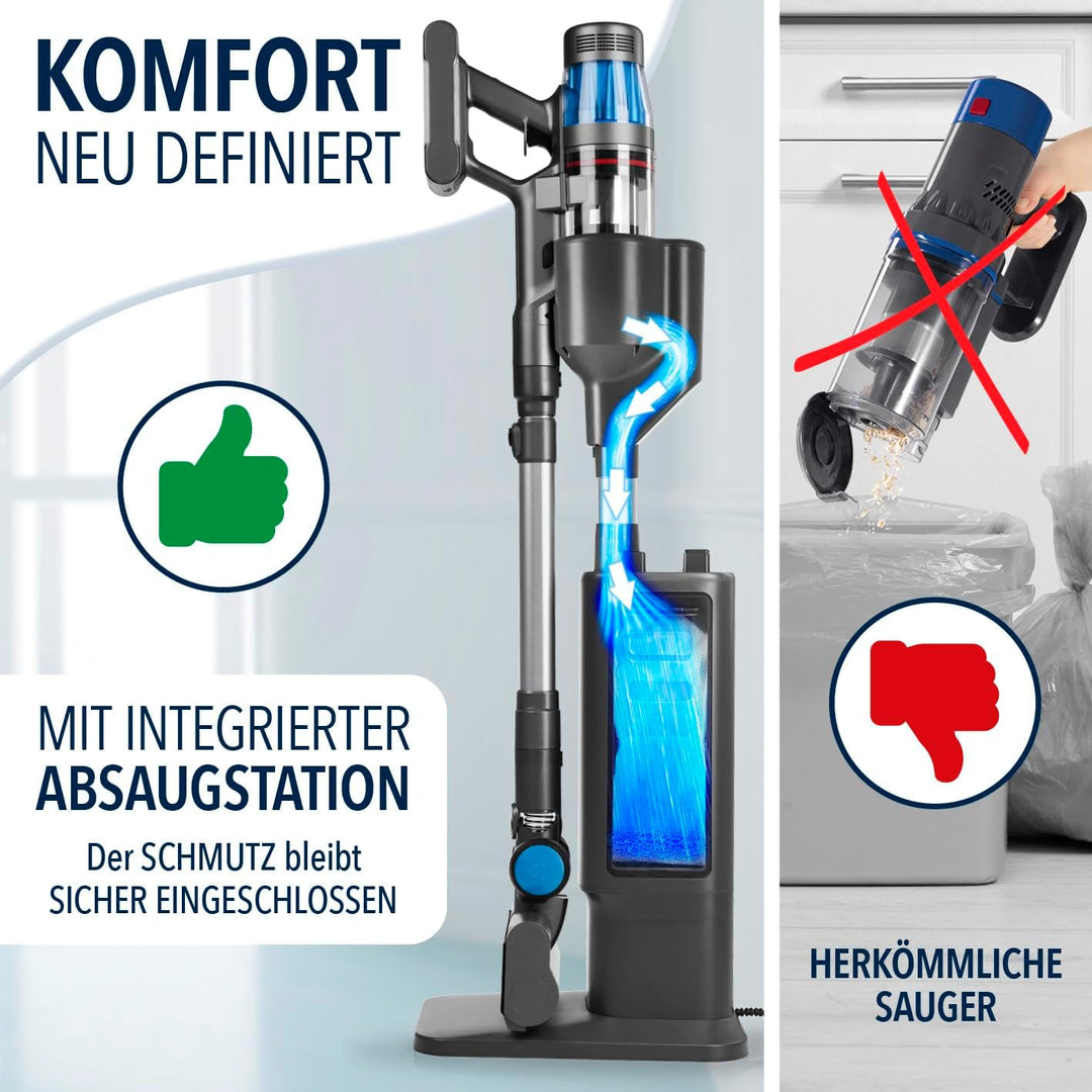 CLEANmaxx AeroTec 500 Staubsauger mit Absaugstation | Handstaubsauger smart & kabellos | automatisch