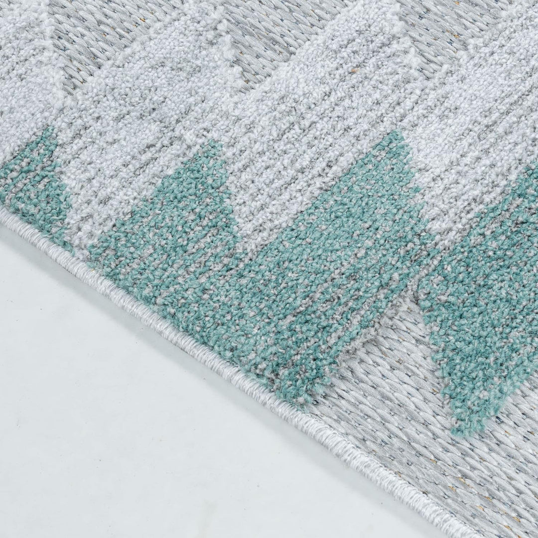 Carpetsale24 Outdoor Teppich Modern, Rauten Berber Muster 3D Optik, Rechteckig, Grau mit blauen Must