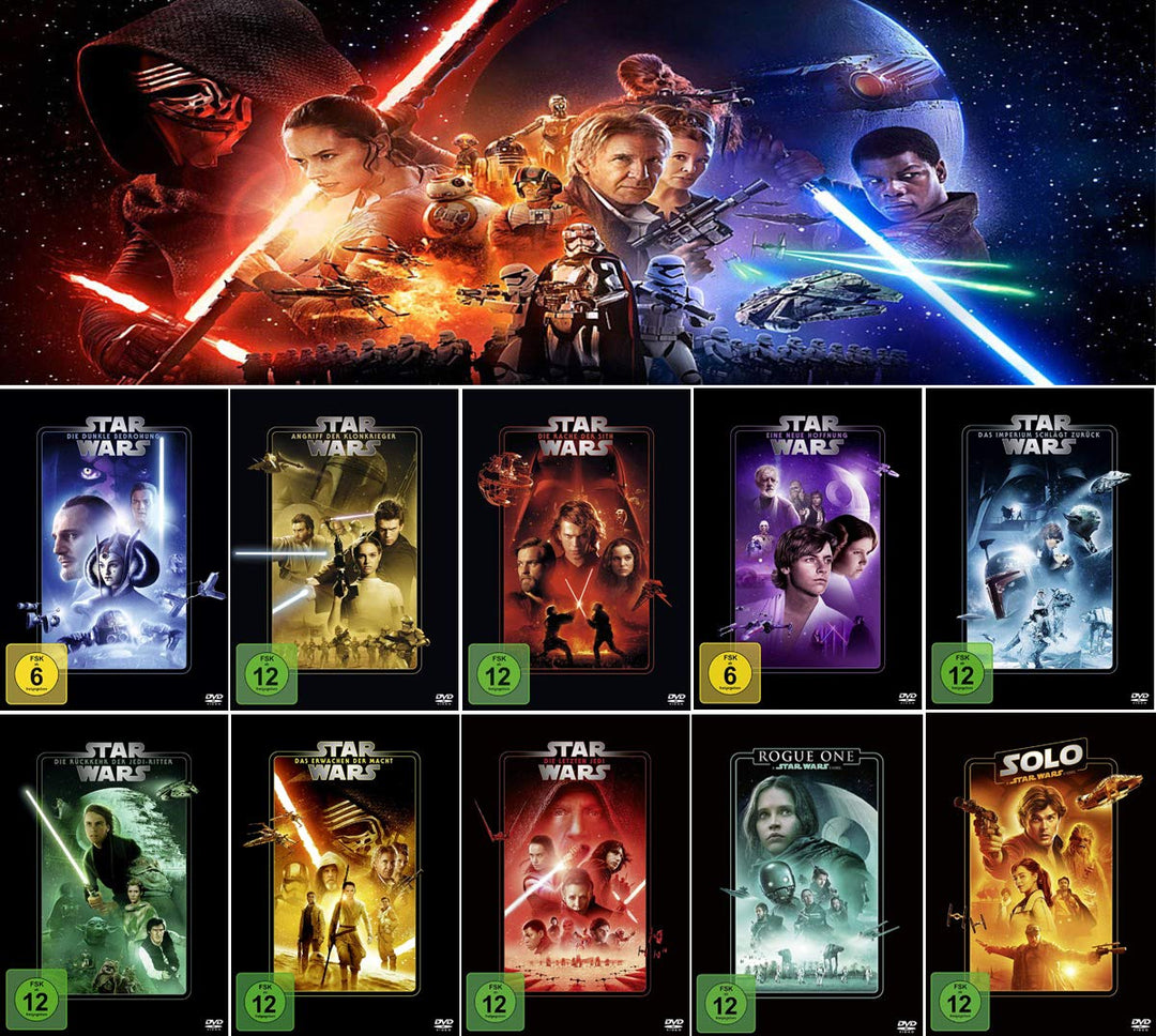 Star Wars Paket 1 - 8 + Rogue One: A Star Wars Story + Solo: A Star Wars Story [10-DVD]