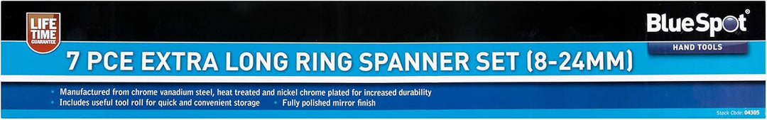 Blue Spot Tools 04305 extra langer Ringschlüsselsatz (8–24 mm), 7-teilig Einzeln, Einzeln