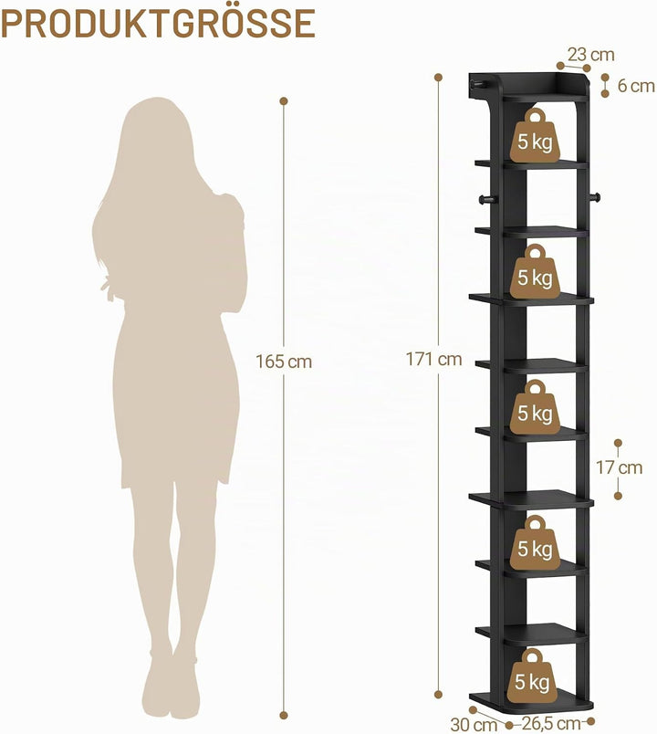Hzuaneri Schuhregal, Schuhablage mit 10 Ebenen, Holz-Schuh-Organizer mit Haken, Verstellbar, Platzsp