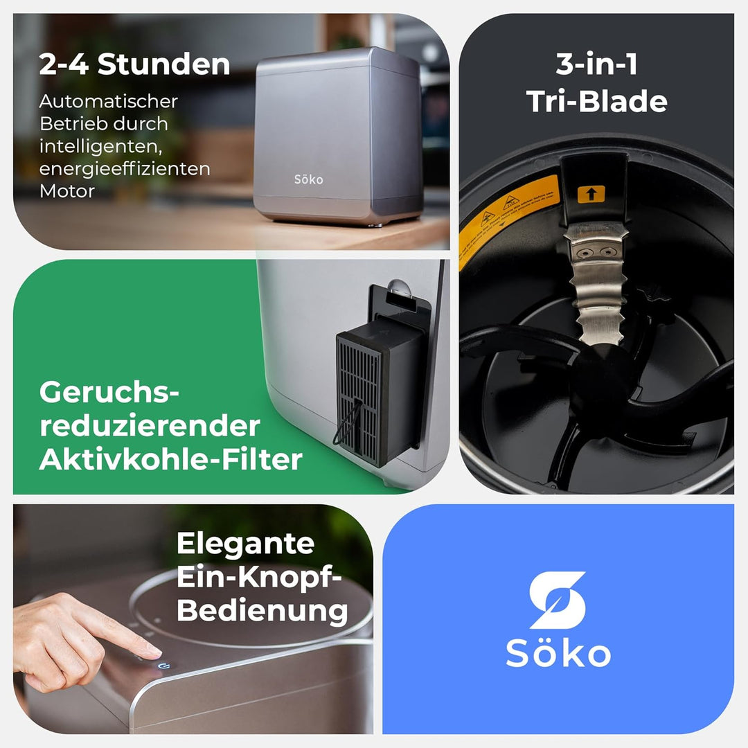 Elektrischer Komposter Söko [2X Aktivkohle-Filter] Elektro-Schnellkomposter - Revolutionäre Kompost-