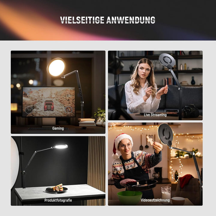 NEEWER Basis 18W 7" Tisch Ringlicht für Streaming Videokonferen Beleuchtung, 3000–6500K dimmbares Vo