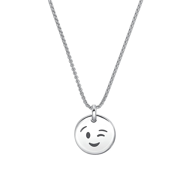 s.Oliver Kette mit Anhänger Edelstahl Jungen Kinder Halsschmuck, 40+3 cm, Silber, Smiley, Kommt in S