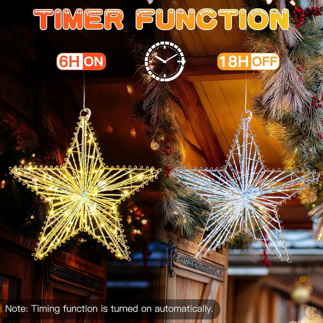 LED Weihnachtsstern Beleuchtung 2 Stück, Weihnachtsfenster Stern Weihnachtsvorhang Lichter batterieb