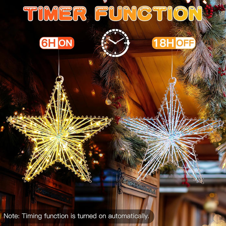 LED Weihnachtsstern Beleuchtung 2 Stück, Weihnachtsfenster Stern Weihnachtsvorhang Lichter batterieb