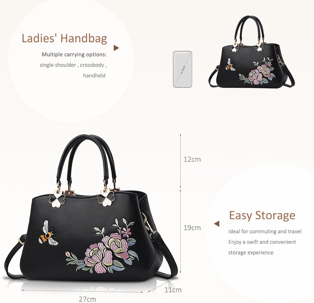 NICOLE&amp;DORIS Handtaschen Damen Mode Schultertasche Geldbörse Retro Umhängetasche Frau Tote Stickerei