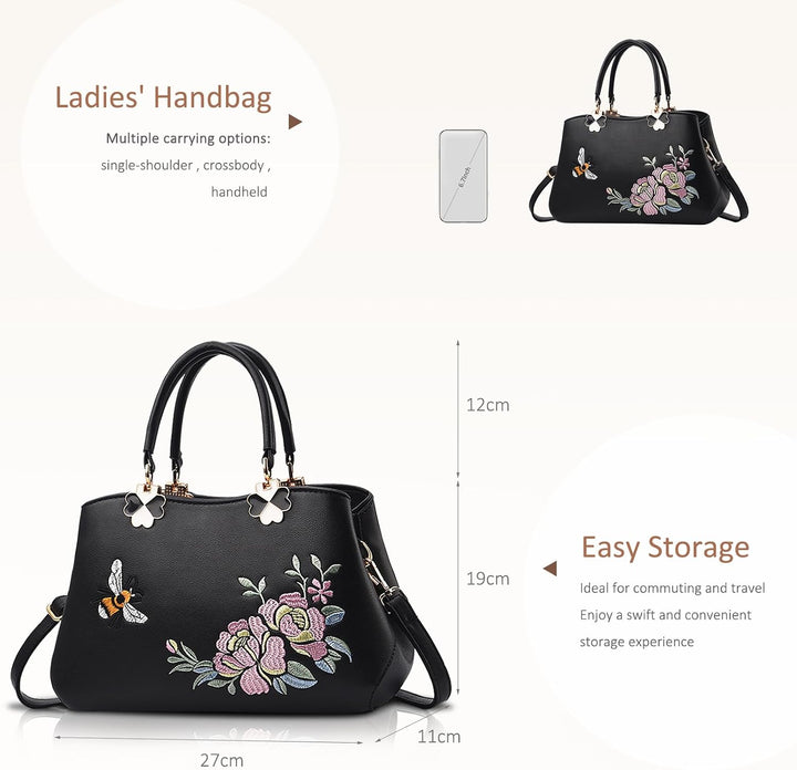 NICOLE&amp;DORIS Handtaschen Damen Mode Schultertasche Geldbörse Retro Umhängetasche Frau Tote Stickerei