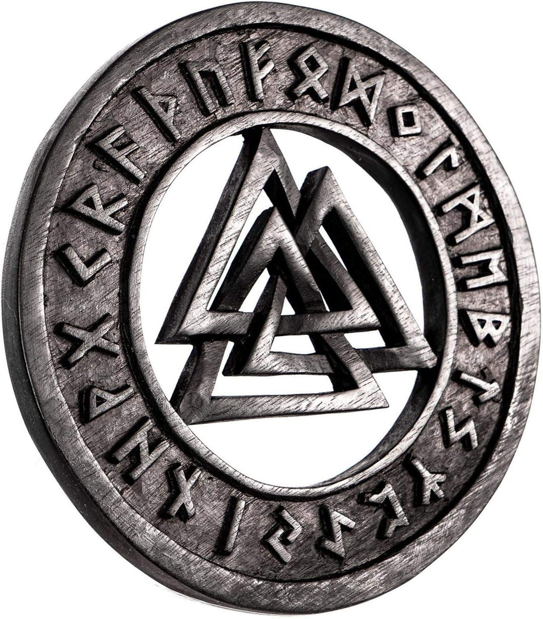 Windalf Schwarzes Vikings Holzbild VALKNUT Ø 23 cm Wotansknoten mit Runen Wikinger Wanddeko Wandreli