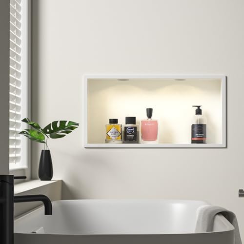 Wandnische Dusche Edelstahl mit LED Downlight, 60 cm x 30 cm, Wasserdicht - Keine Fliesen Erforderli