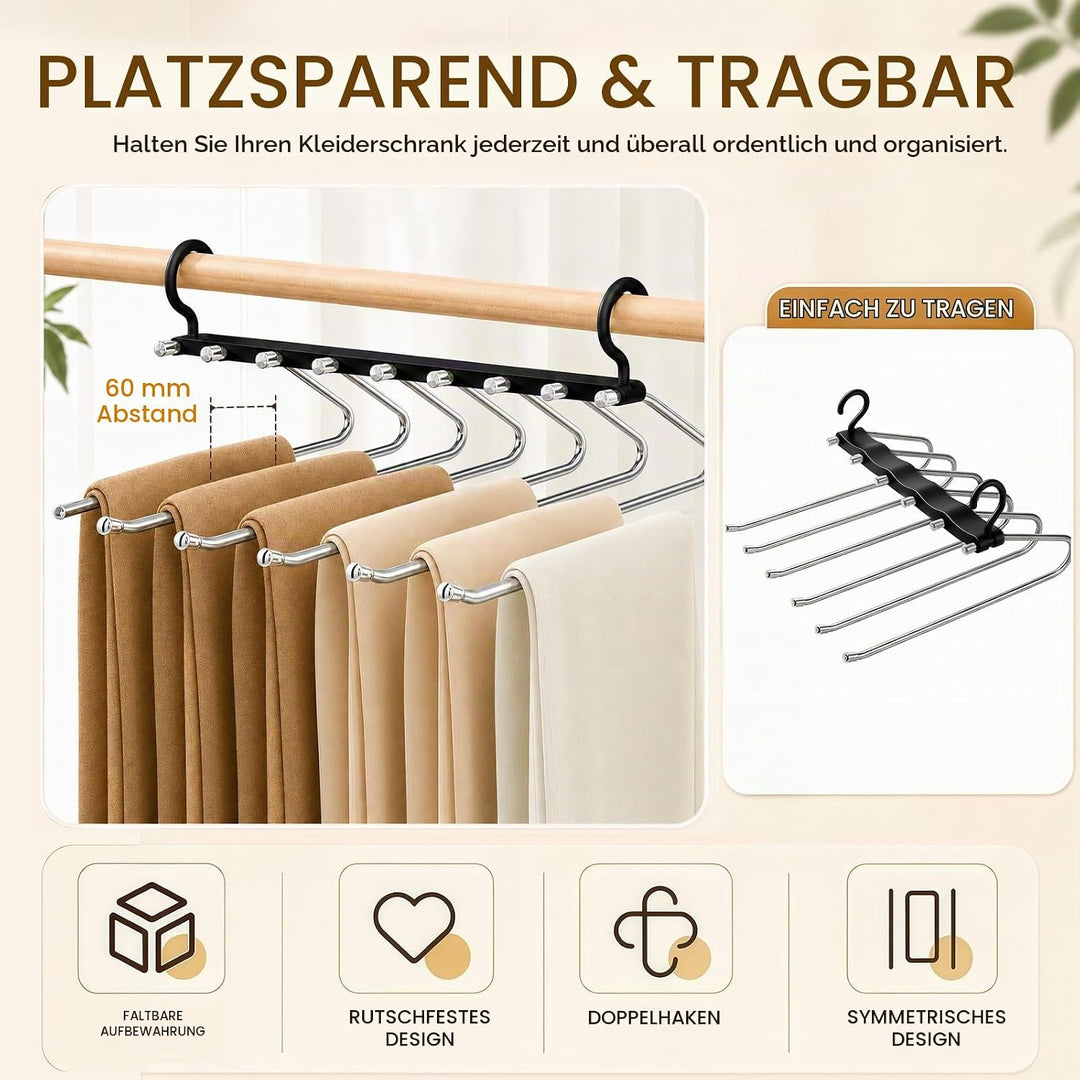 Sternstunde 6 in 1 Hosenbügel Platzsparend, Hosen Kleiderbügel aus Edelstahl Ausziehbar, Hosenhalter