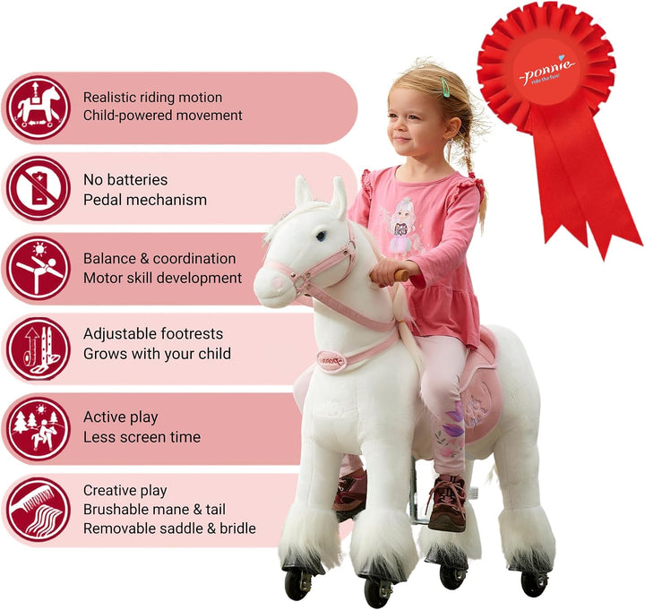 PONNIE Reitpferd mit Rollen Tiara S für Kinder 3-6 Jahre, 30 kg – Plüsch Spielpferd zum Reiten ohne