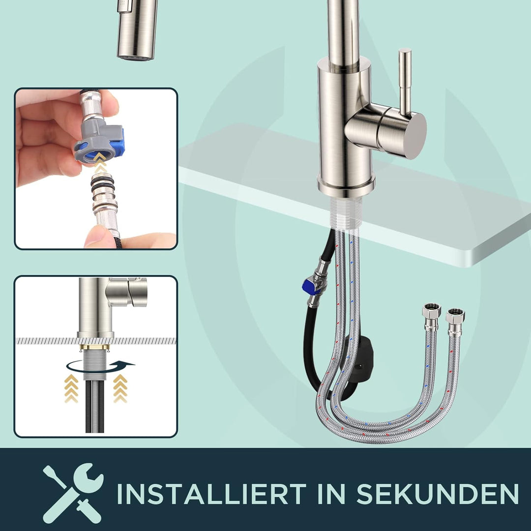 FORIOUS Wasserhahn Küche, Hoher Bogen Küchenarmatur mit Herausziehbarer Brause Ausziehbar Armatur, M