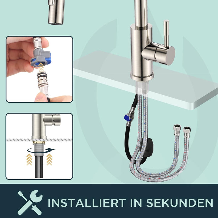 FORIOUS Wasserhahn Küche, Hoher Bogen Küchenarmatur mit Herausziehbarer Brause Ausziehbar Armatur, M