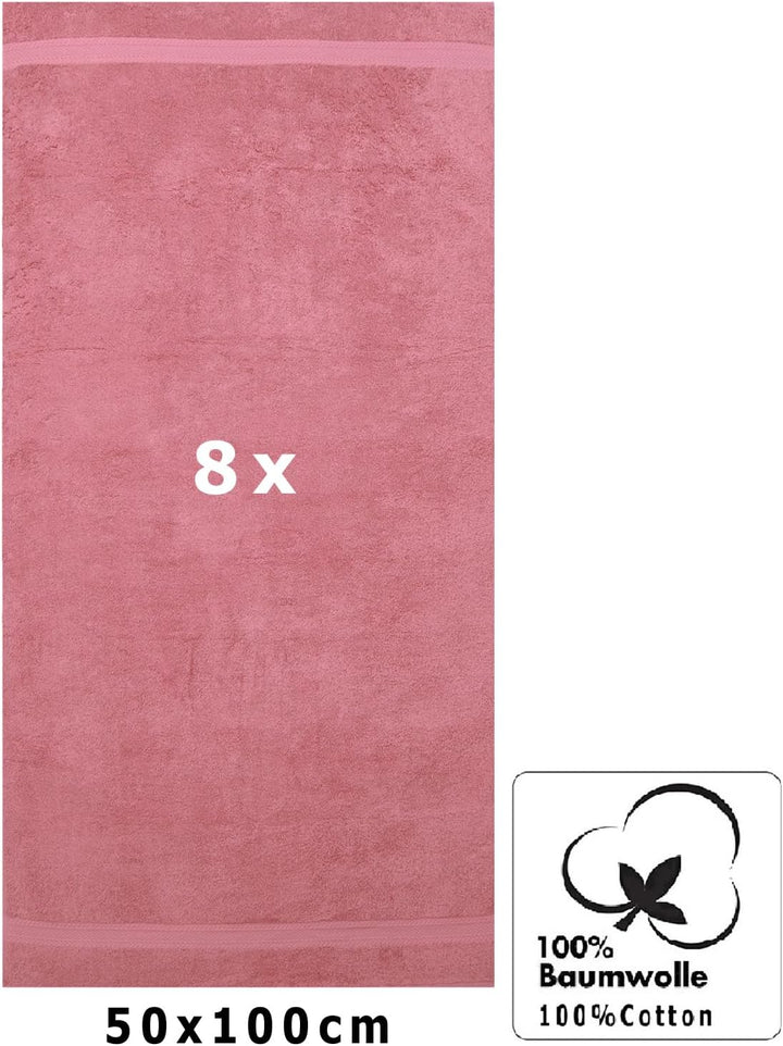 Betz 8 Stück Handtücher Set Grösse 50 x 100 cm Handtuch Premium 100% Baumwolle Farbe altrosa, Altros