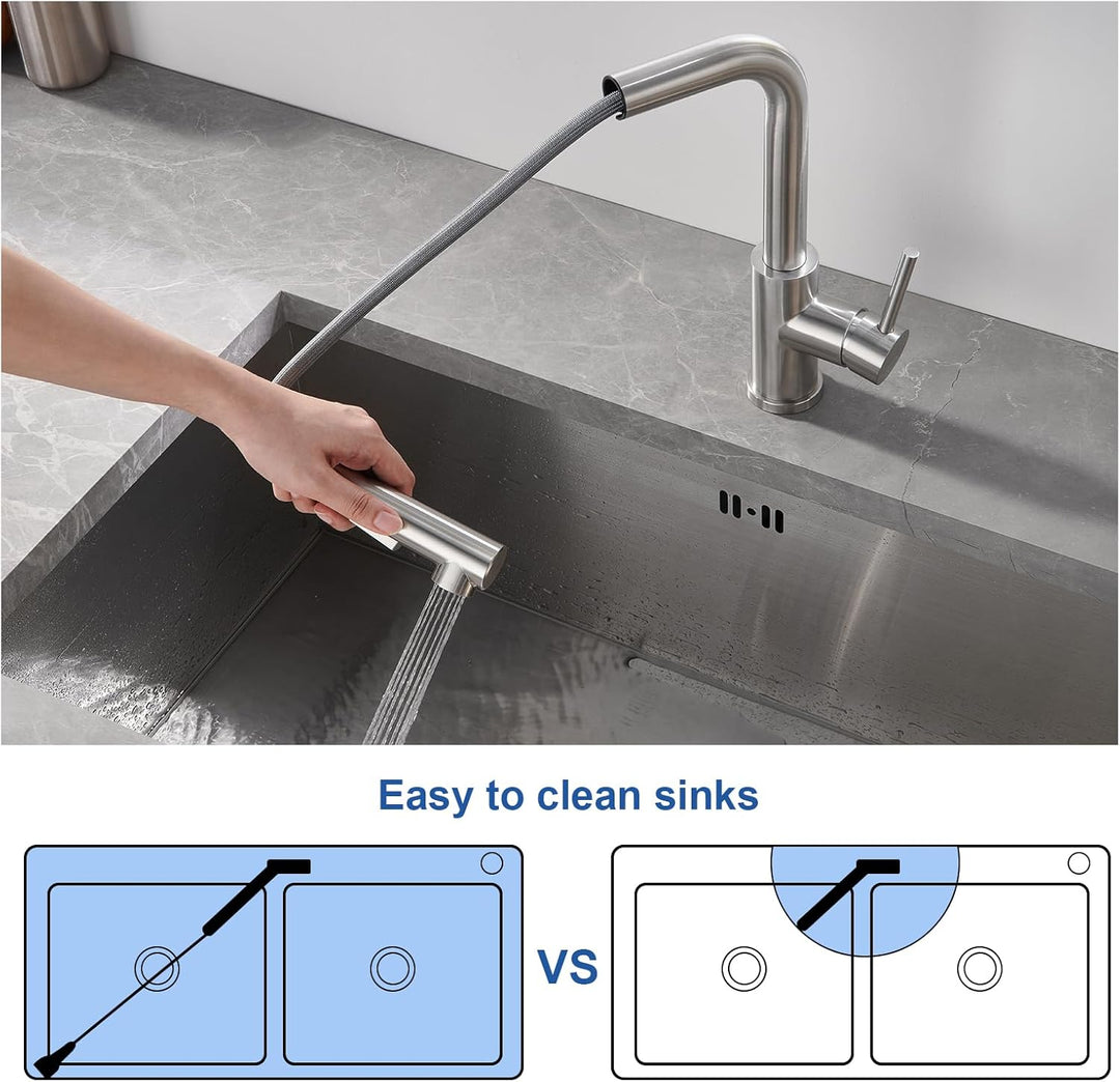 WOOHSE Wasserhahn Küche Ausziehbar, 360°Drehbare Küchenarmatur mit Brause Ausziehbar, Hochdruck Spül