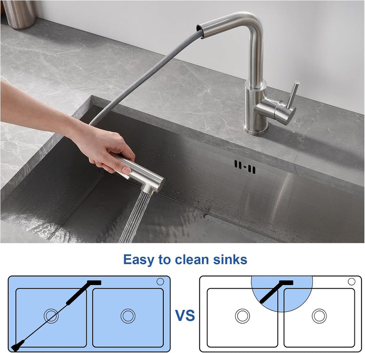 WOOHSE Wasserhahn Küche Ausziehbar, 360°Drehbare Küchenarmatur mit Brause Ausziehbar, Hochdruck Spül