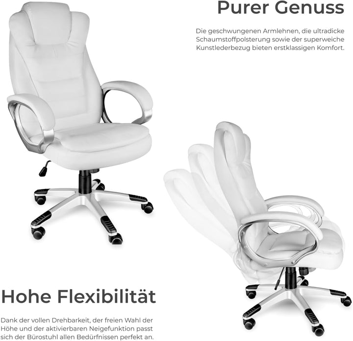 tectake Chefsessel, Bürostuhl ergonomisch, Drehstuhl mit Rollen, Gaming Stuhl, hohe Rückenlehne und