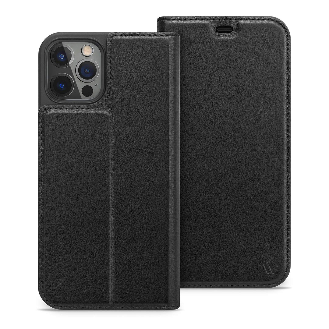 WIIUKA Lederhülle für iPhone 12/12 Pro Hülle - Travel - mit Kartenfach, extra Dünn, Premium Leder, m