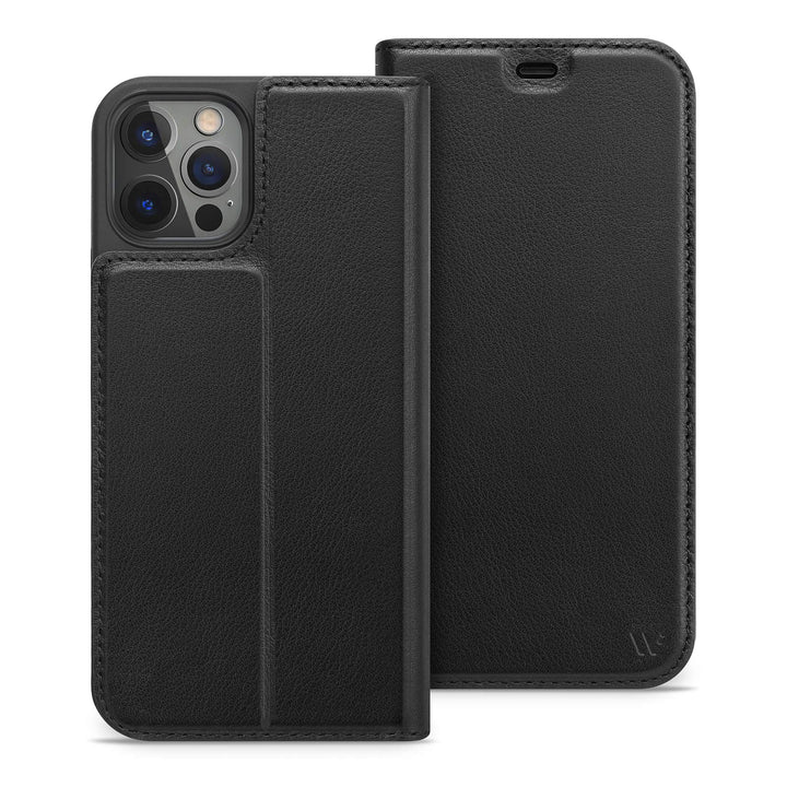 WIIUKA Lederhülle für iPhone 12/12 Pro Hülle - Travel - mit Kartenfach, extra Dünn, Premium Leder, m