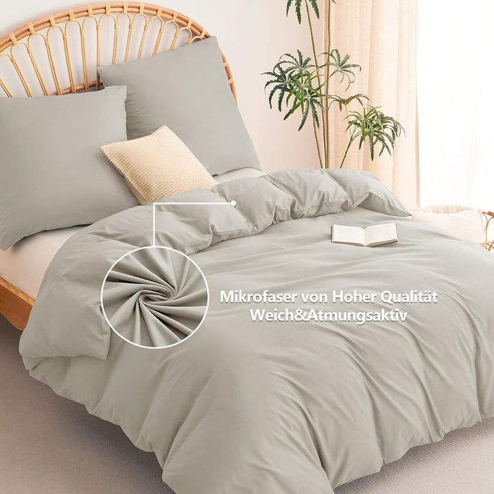WAVVE Bettwäsche 200x200 3 teilig Beige - Bettbezug 200 x 200 Set mit Kissenbezüge 80x80 cm, Bettwäs