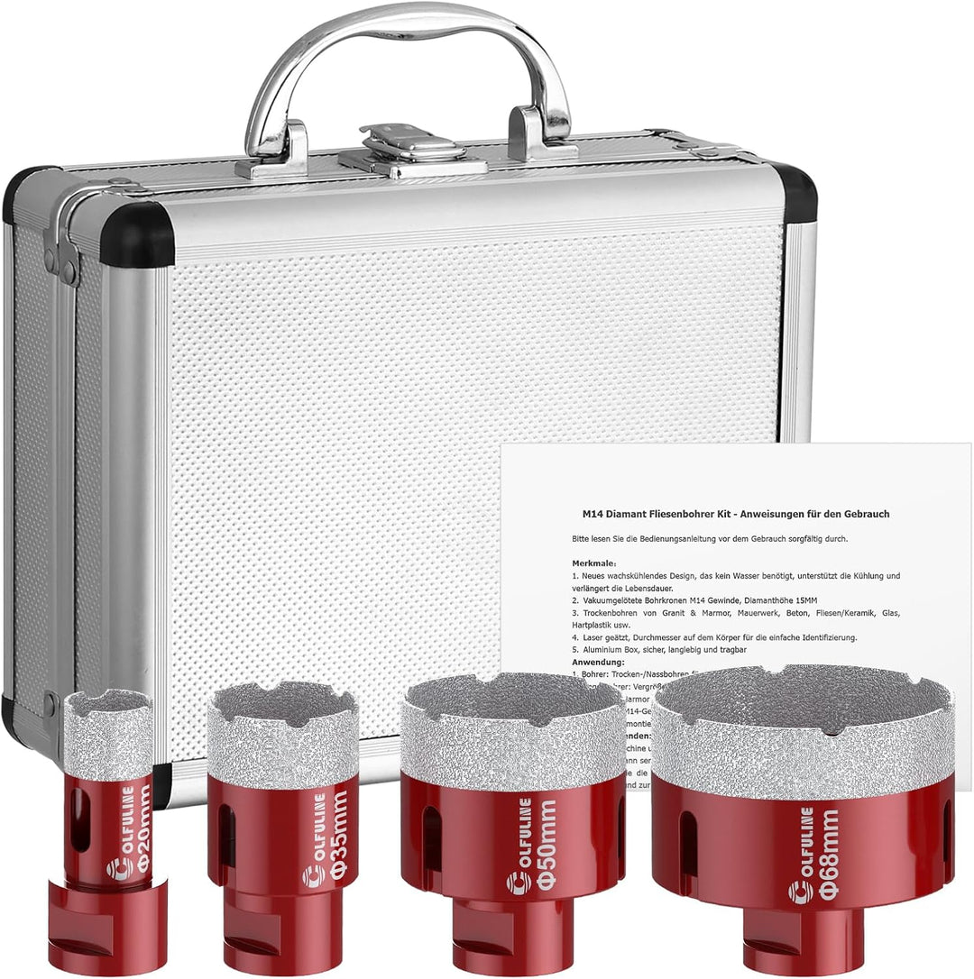 COLFULINE Diamantbohrer Fliesenbohrer Set, 4PCS 20/35/50/68mm Diamantbohrer Fliesenbohrer Glasbohre