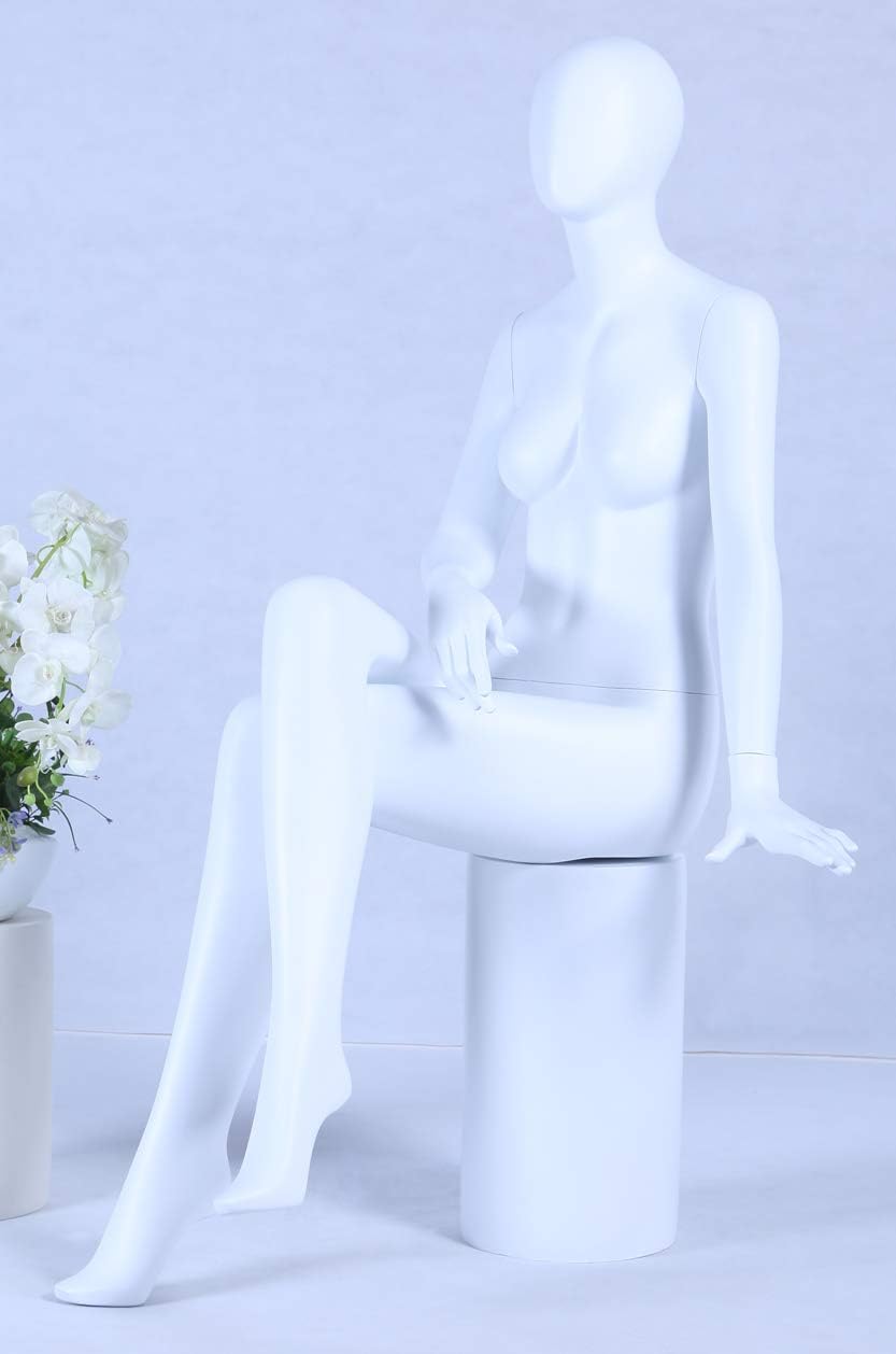 CH+39 sitzend Frau Schaufensterpuppe weiss matt lackiert hochwertig Egghead mit Metallplatte Frau We