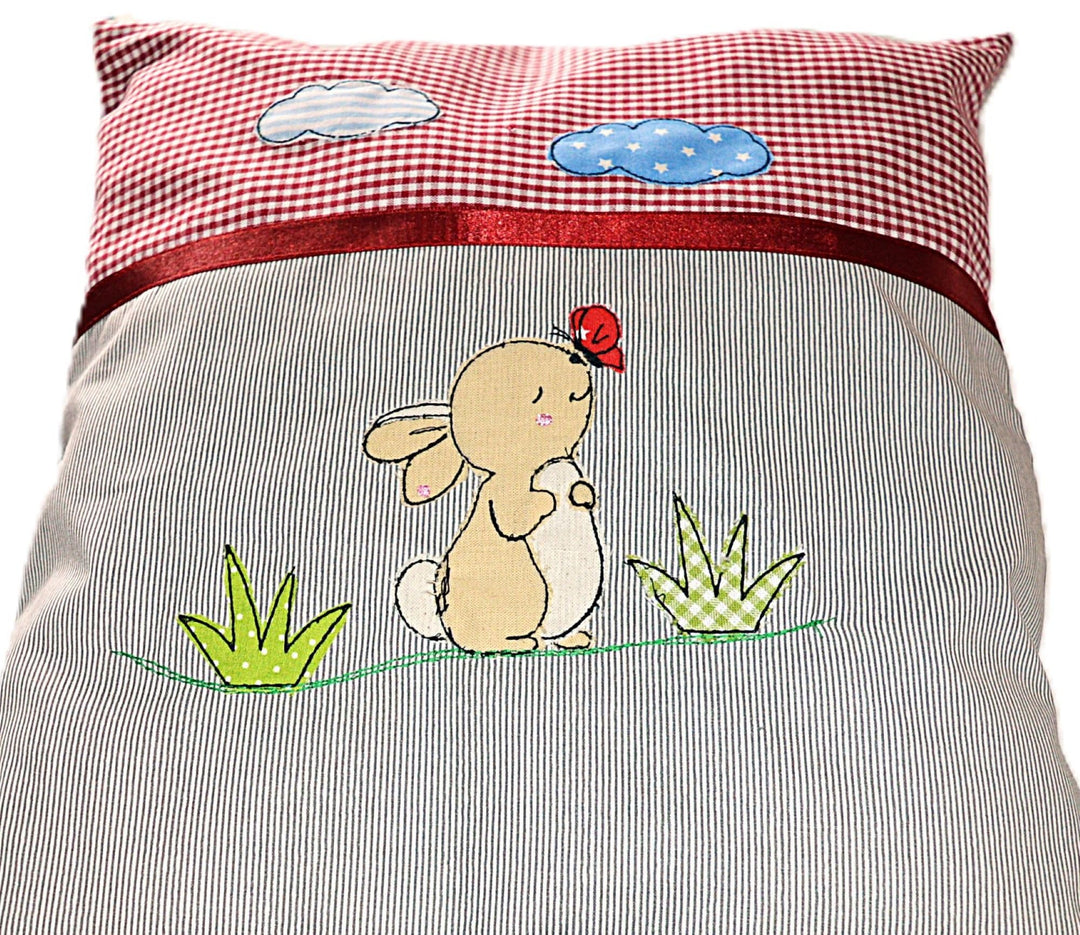 Generisch Puppenbettwäsche 2-TLG. Kissenset Ricarda, Bestickt mit Kaninchen - Stickbild, Puppenbett,