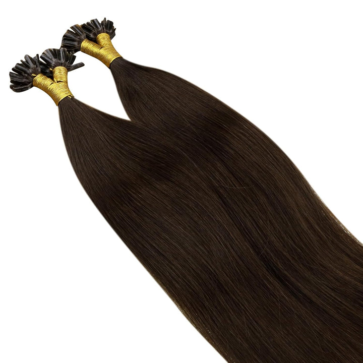 RUNATURE Bonding Extensions Echthaar Braun 45cm 50strähne Remy Echthaar Extensions Bondings Dunkelbr