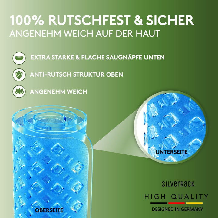SilverRack Badewannenmatte 88x40 cm (Blau RAUTEN) - Antirutschmatte Badewanne BPA frei für Kinder un