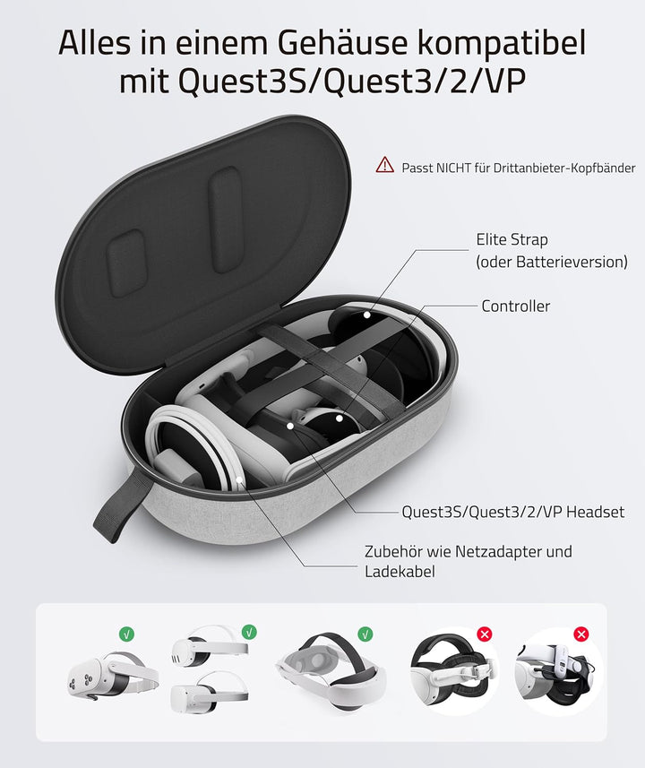 Syntech Tragetasche Kompatibel mit Meta/Oculus Quest 2 Zubehör/PICO 4 VR Headset mit Elite Strap, To