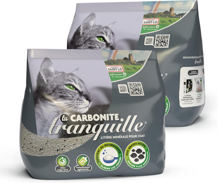 TRANQUILLE - Klumpende Katzenstreu mit Aktivkohle und Bicarbonat, 2 x 6,5 kg – Optimale Geruchskontr