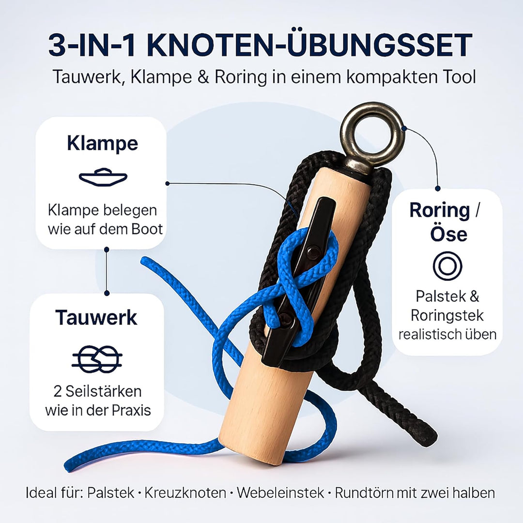 Knoten Übungsset Knoten Lernen für SBF See Bootsführerschein & Feuerwehr, Knotenübungsgerät inkl. Kn