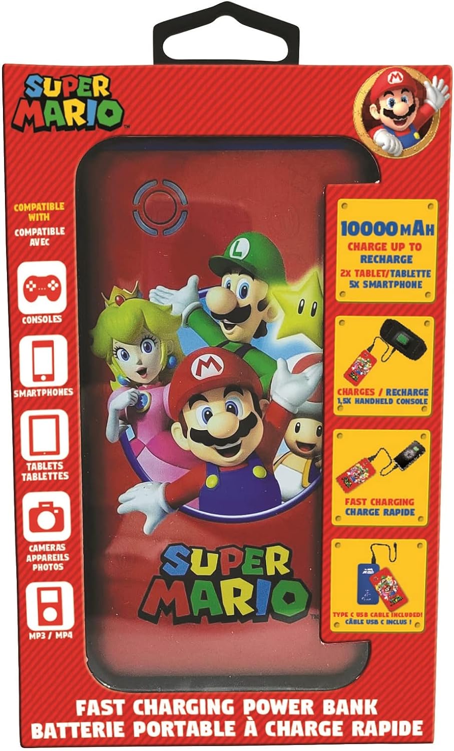 Nintendo Super Mario Luigi Schnelllade-Powerbank Tragbarer externer Akku 10000 mAh, Power delivery,