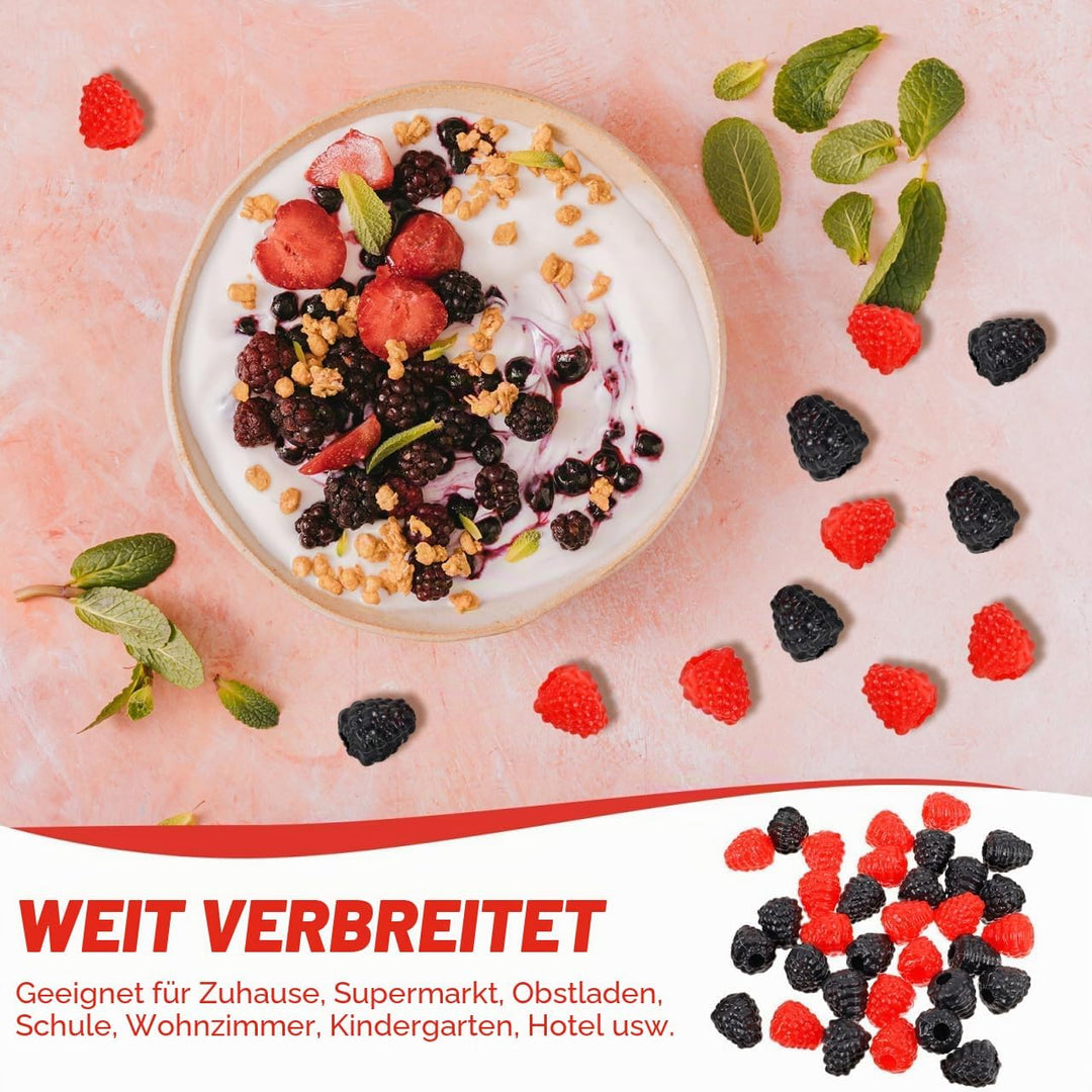 IMIKEYA 40 Stück Künstliche Himbeeren Deko Obst Lebensecht Plastik Himbeeren Rot Schwarz Realistisch