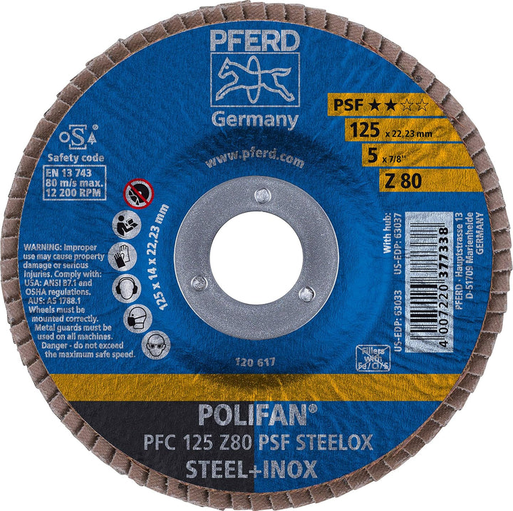 10x Fächerscheibe POLIFAN Z PSF STEELOX D.125mm K.Z-80 kon.INOX ZK PFERD 10 Stück Zirkonkorund 80, 1