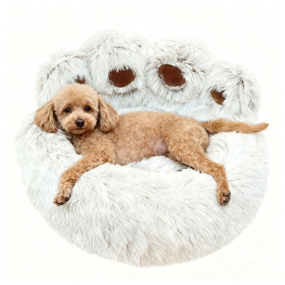 65cm Ø Flauschig Hundebett Katzenbett Bärentatzen-Design Hundekissen Katzenkissen Waschbar Hundekorb