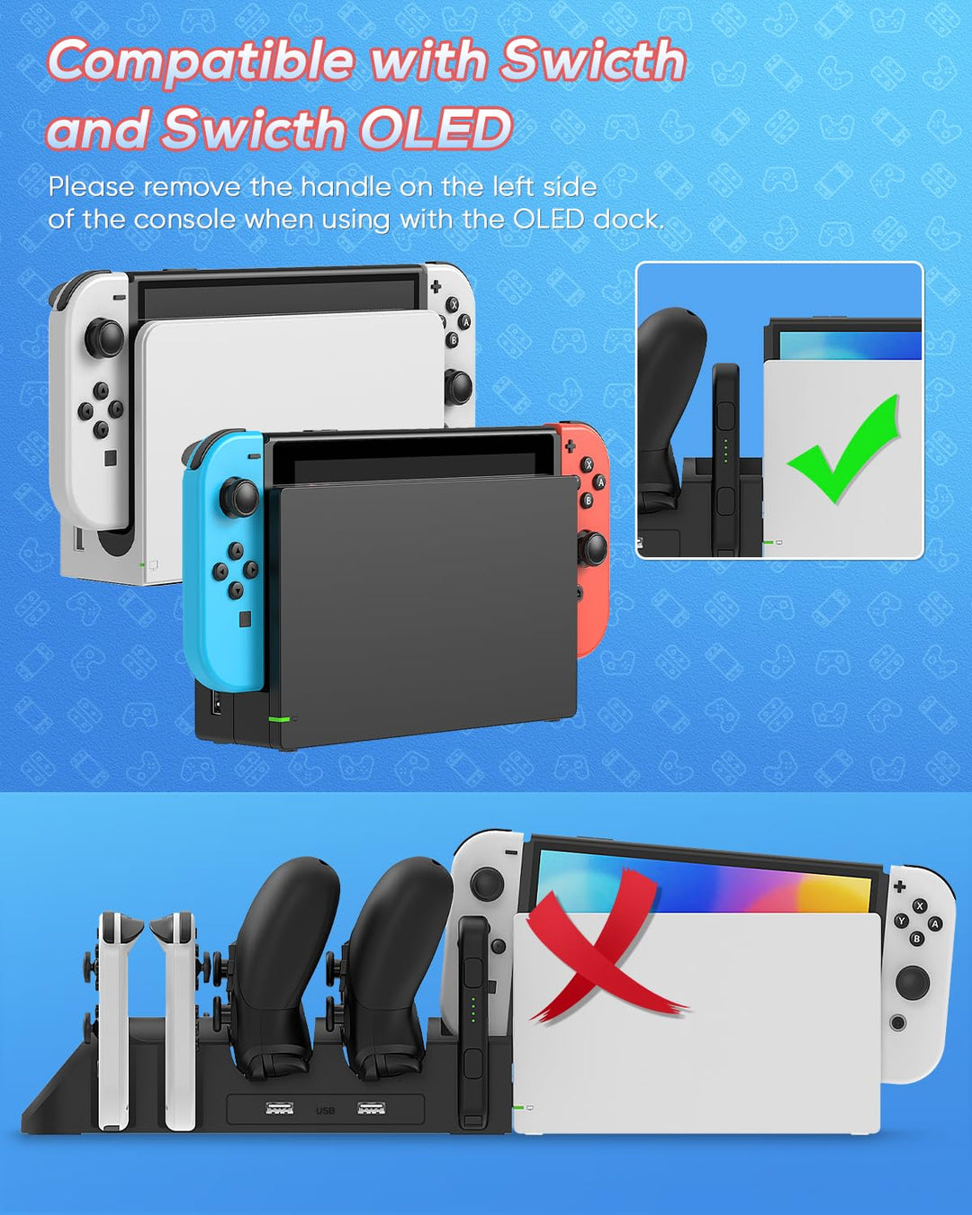 FASTSNAIL Ladestation Kompatibel mit Nintendo Switch&Switch OLED für Joy Cons， Controller Ladestatio