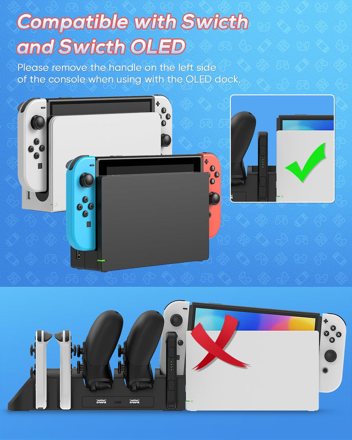 FASTSNAIL Ladestation Kompatibel mit Nintendo Switch&Switch OLED für Joy Cons， Controller Ladestatio