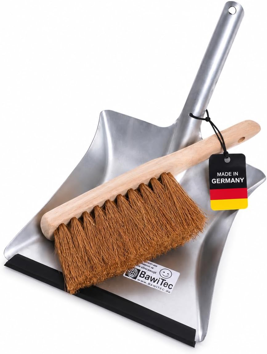 BawiTec Kokosbesen Kehrset,Komplett-Set,Besen 40cm,mit Teleskopstiel verstellbar,Handfeger Holz 28cm