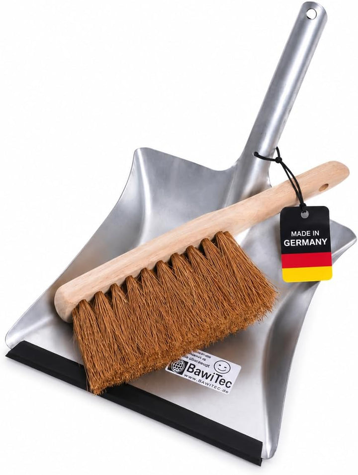 BawiTec Kokosbesen Kehrset,Komplett-Set,Besen 40cm,mit Teleskopstiel verstellbar,Handfeger Holz 28cm