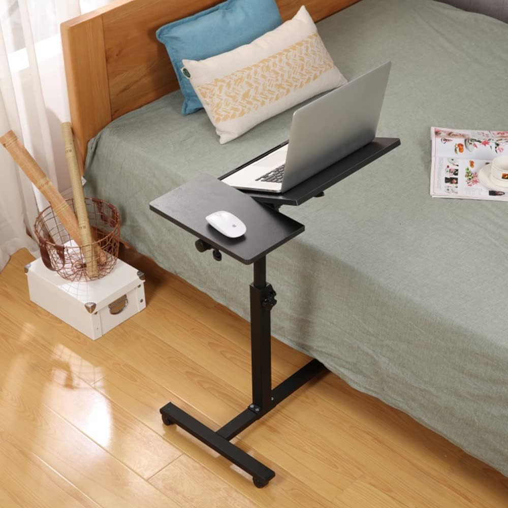 Betttisch mit Rollen, Betttisch für Laptop, Serviertablett für Sofa, Bremsen an beiden Hinterrädern,