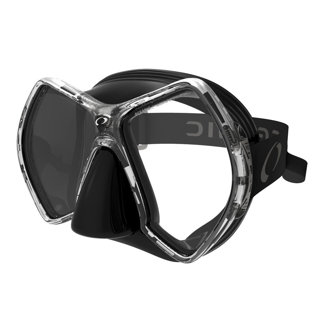 Oceanic Cyanea Tauchmaske - 2Glas Maske mit grossem Sichtfeld schwarz/silber, schwarz/silber