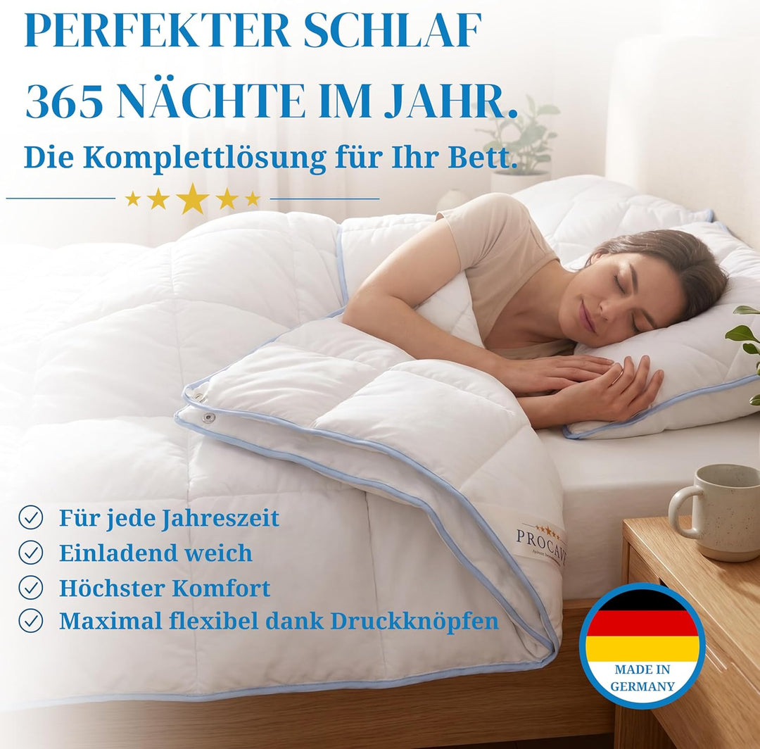 PROCAVE TopCool 4 Jahreszeiten Qualitäts-Bettdecke mit Druckknöpfen für Winter und Sommer | Soft-Kom